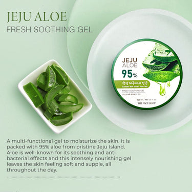 The Face Shop Non-Sticky Transparent 3 in 1 Aloe Fresh Soothing gel for Skin, Body and Hair | Pure Aloe Vera & Vitamin E for Skin and Hair | Korean Skin care products, 300ml